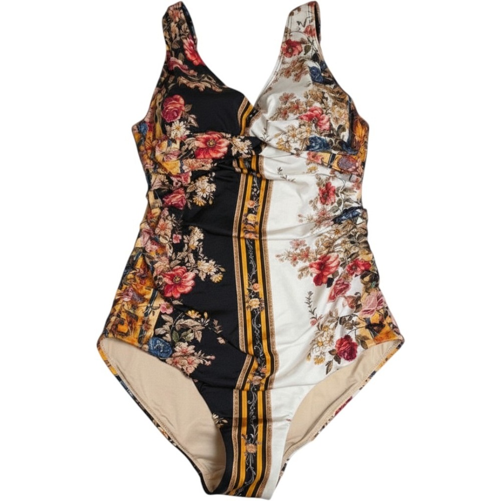NWOT Aqua Blu Australia Swimsuit Women 6 Black White Floral One Piece DD/E Cup